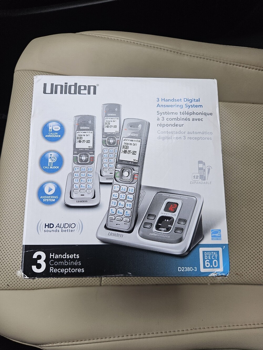 Uniden D2380-3 DECT 6.0 Expandable Cordless Phone with Caller ID and Answering S